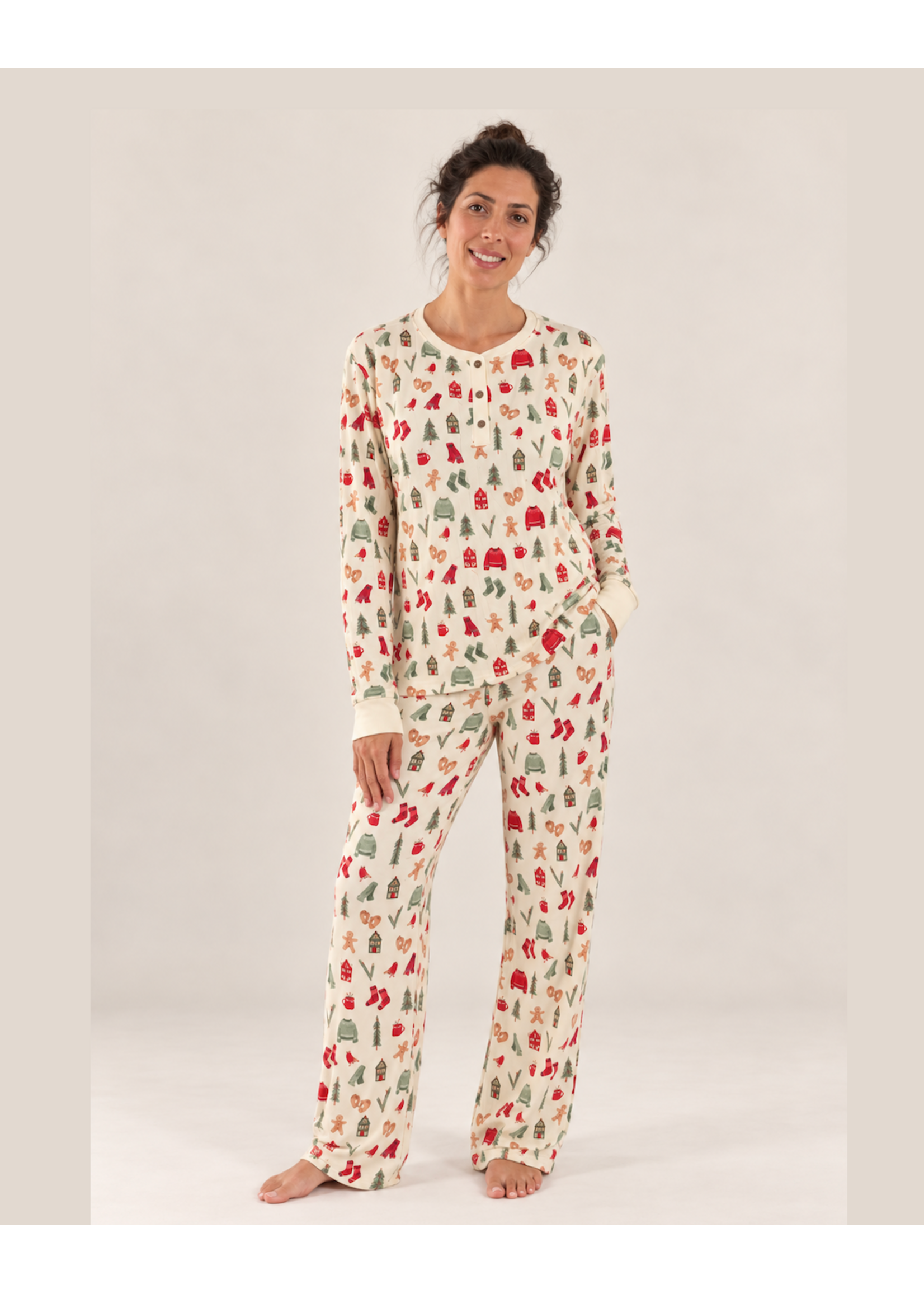 Bambie and Birdie Bambi and Birdie, Ladies Henley Wide Leg Set || Cozy Christmas