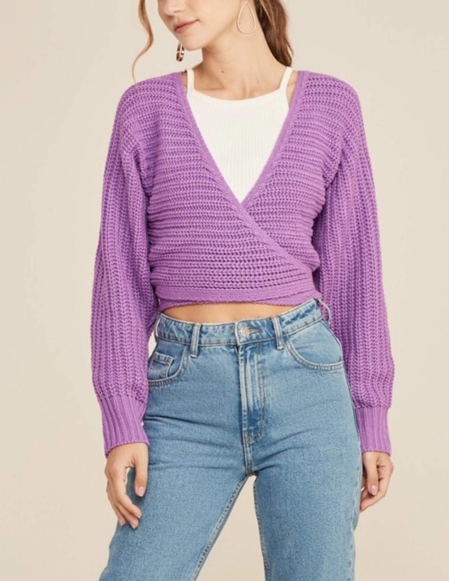 Cable Knit Wrap Back Tie Sweater - JaDa 