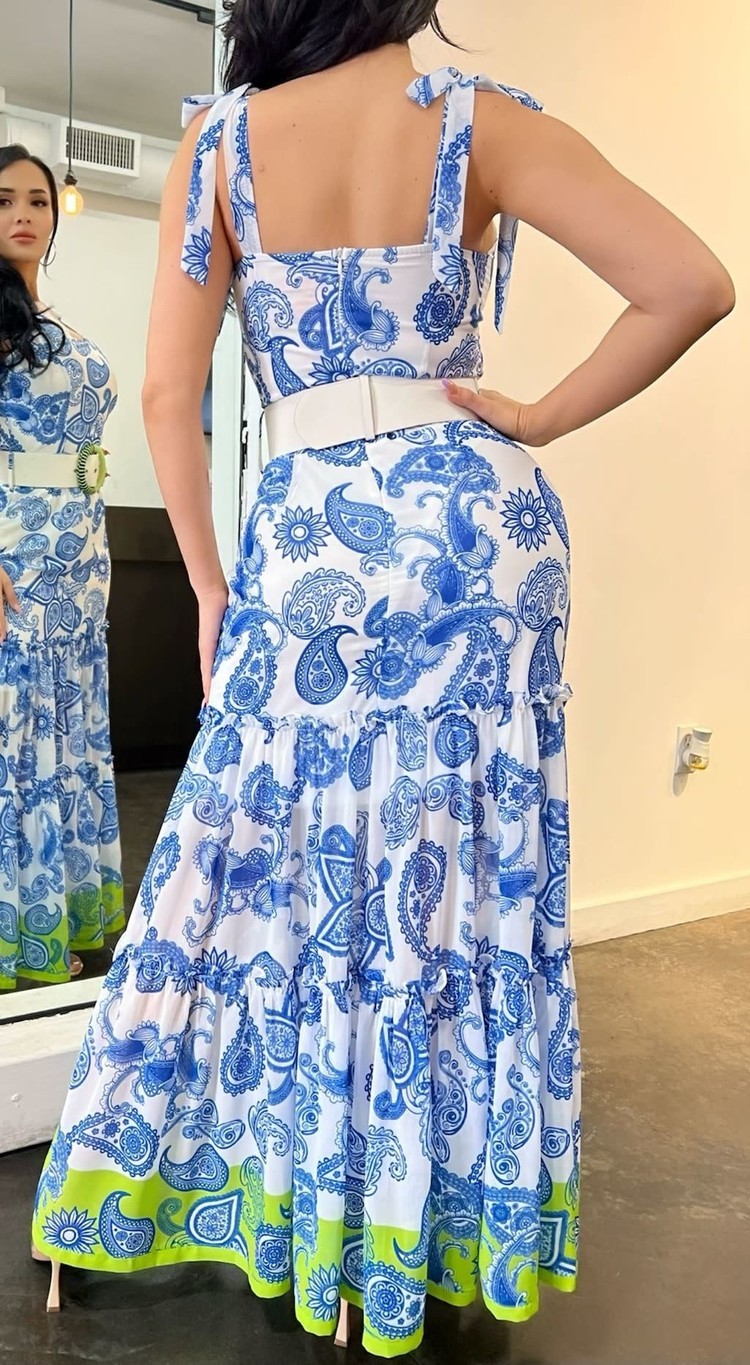 Perfect Paisley Long Belted Dress