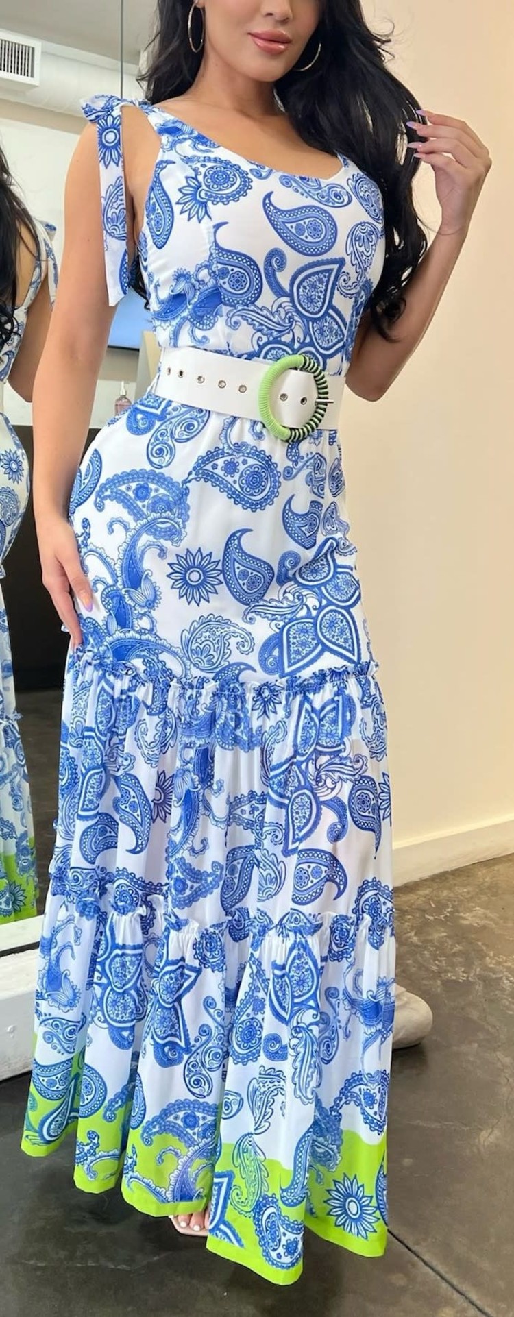 Perfect Paisley Long Belted Dress