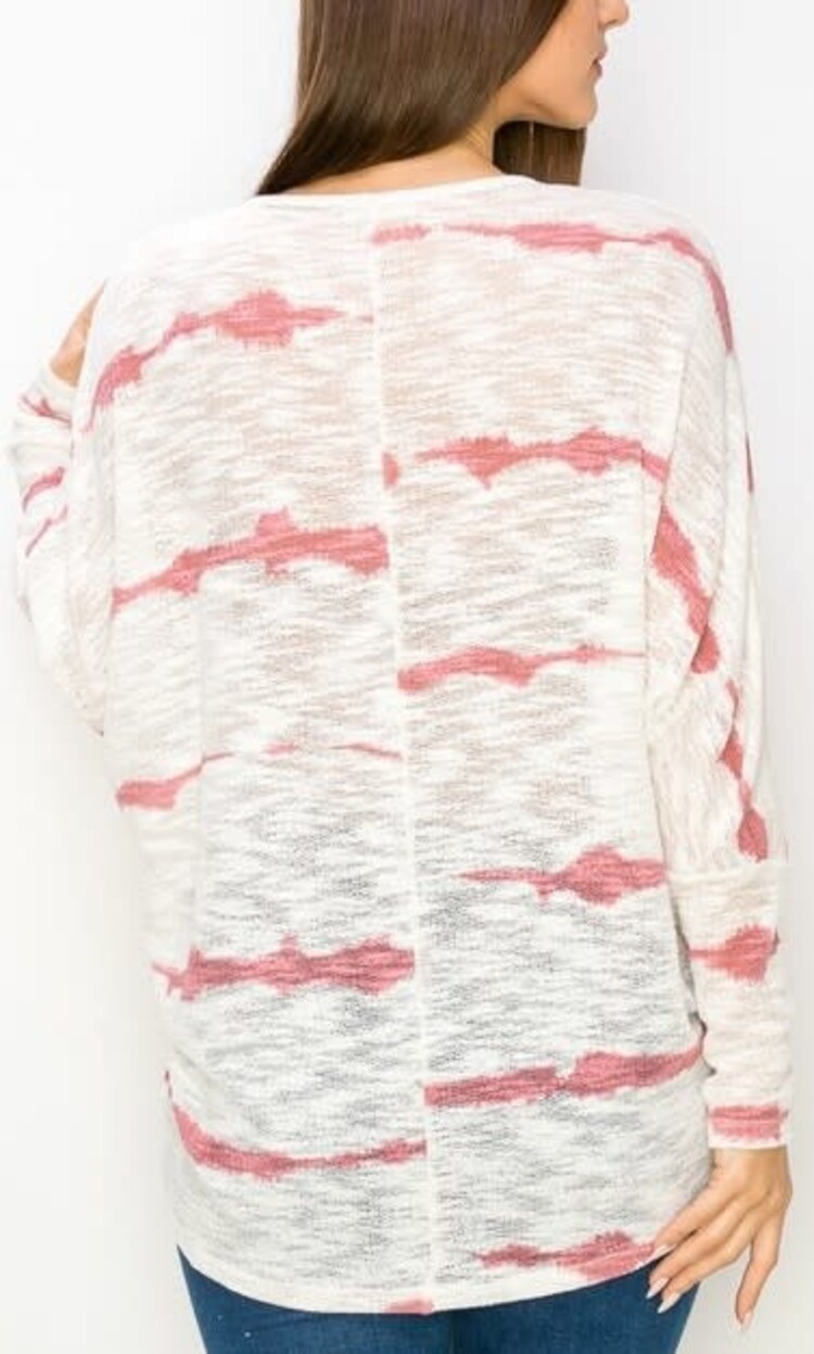 Low Gage Stripe Print V-Neck Top