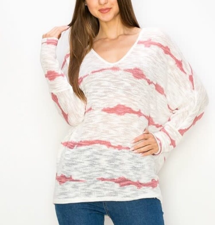 Low Gage Stripe Print V-Neck Top