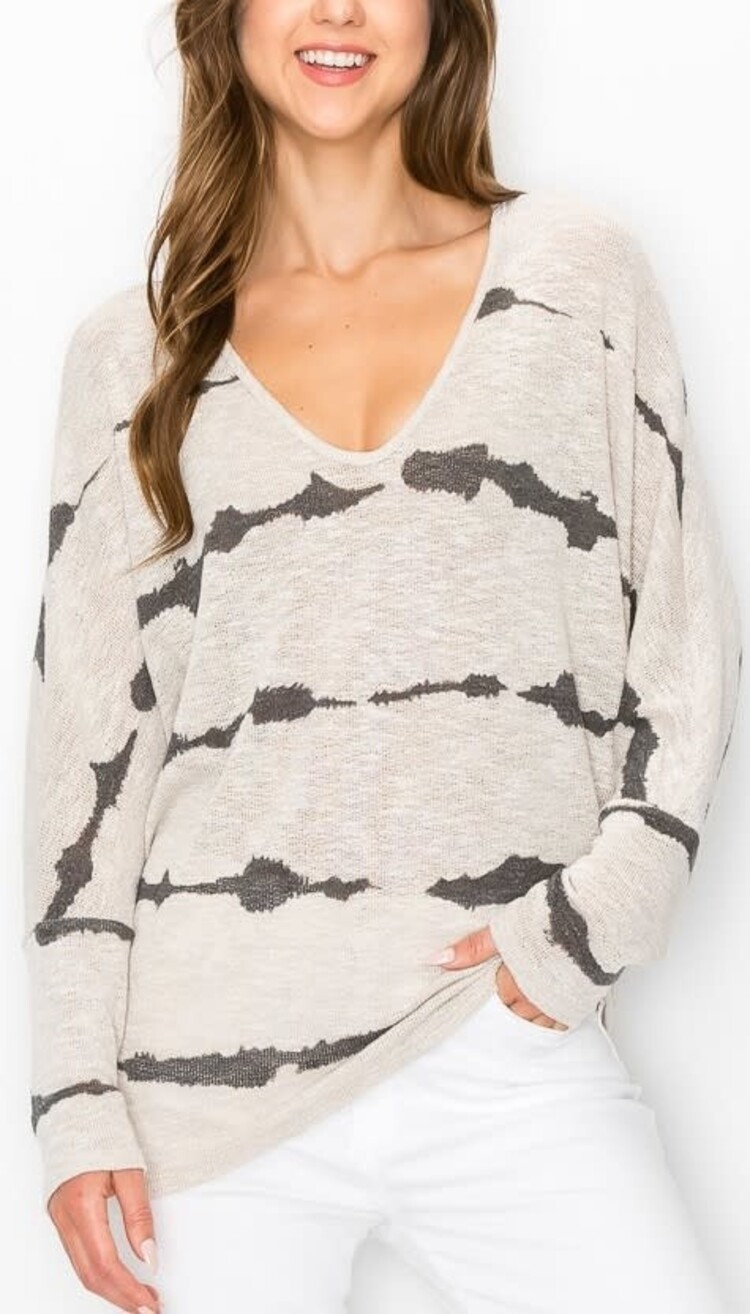 Low Gage Stripe Print V-Neck Top