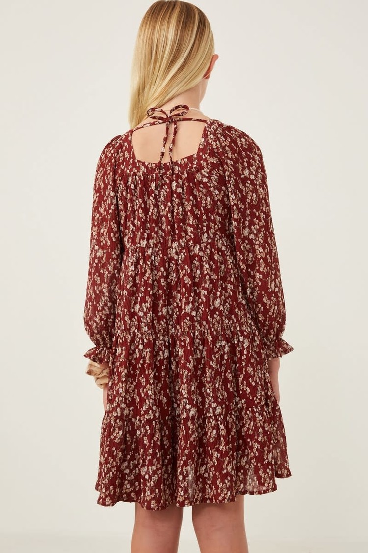 Girls Floral Puff Sleeves Dress M & M