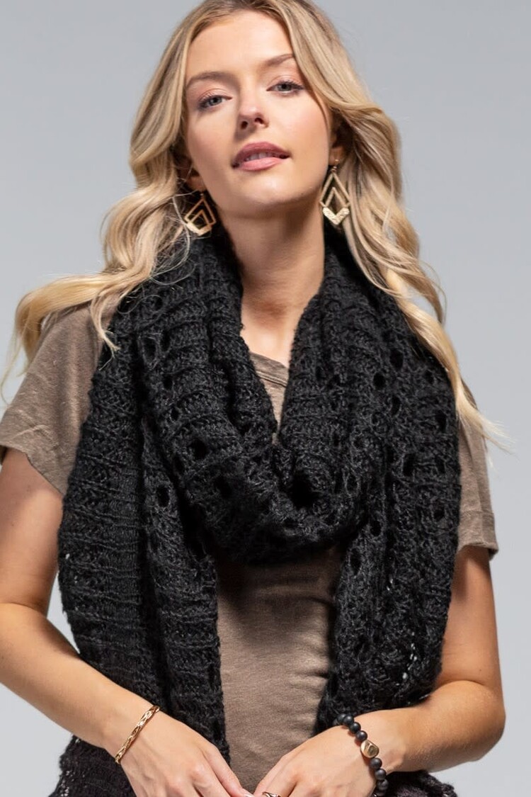 Stretchy Knit Scarf w/Eyelet Accent