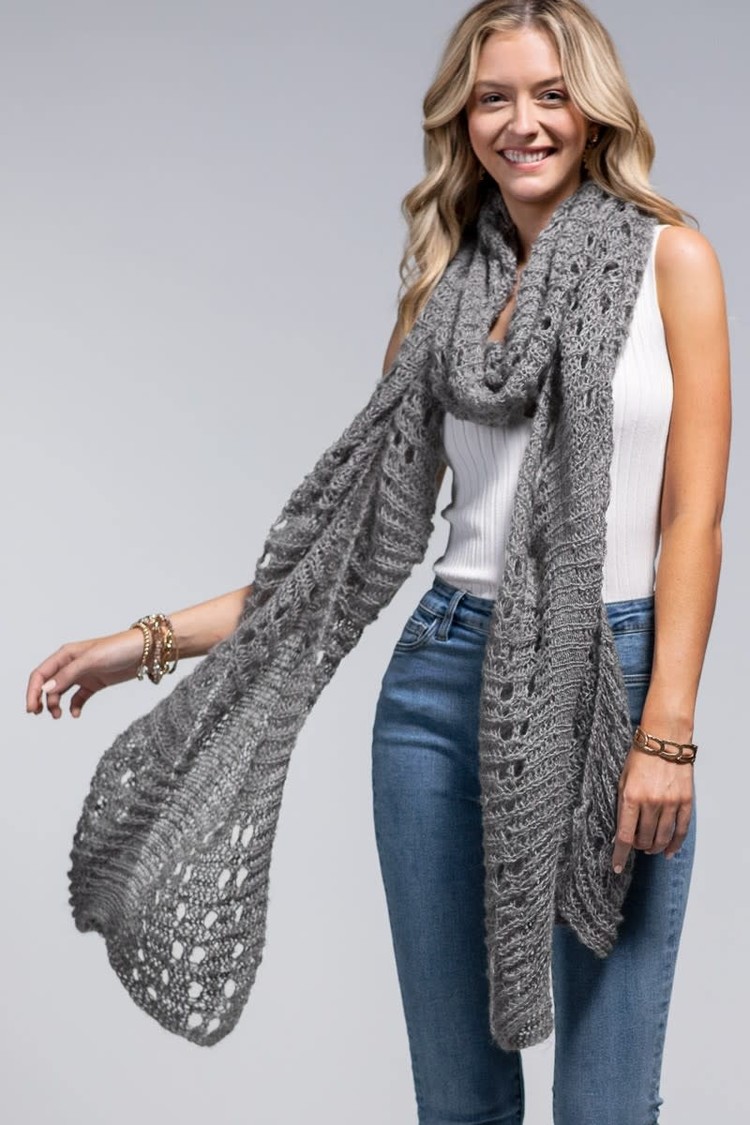 Stretchy Knit Scarf w/Eyelet Accent