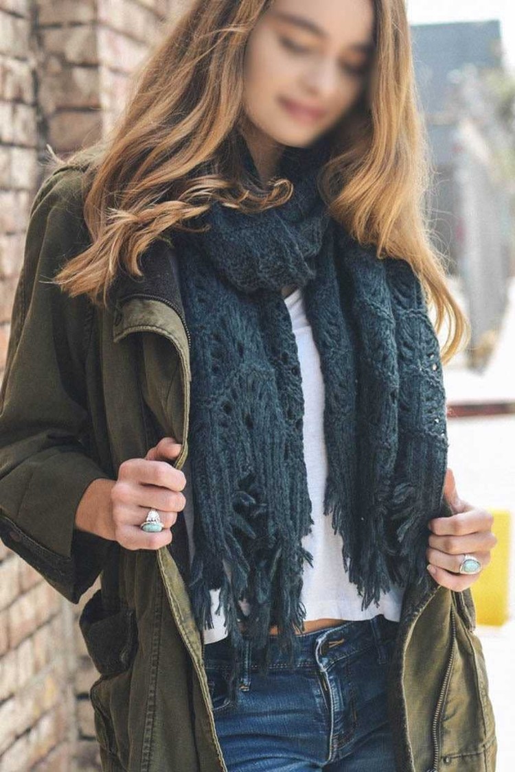 Feather Knit Boho Scarf
