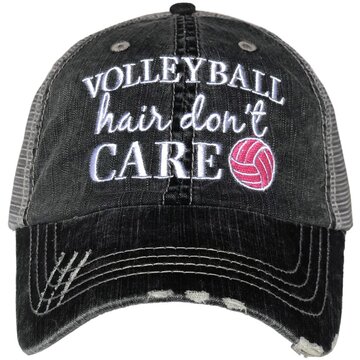 Volleyball Hair Don't Care Distressed Trucker Hat