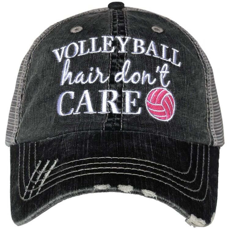 Volleyball Hair Don't Care Distressed Trucker Hat