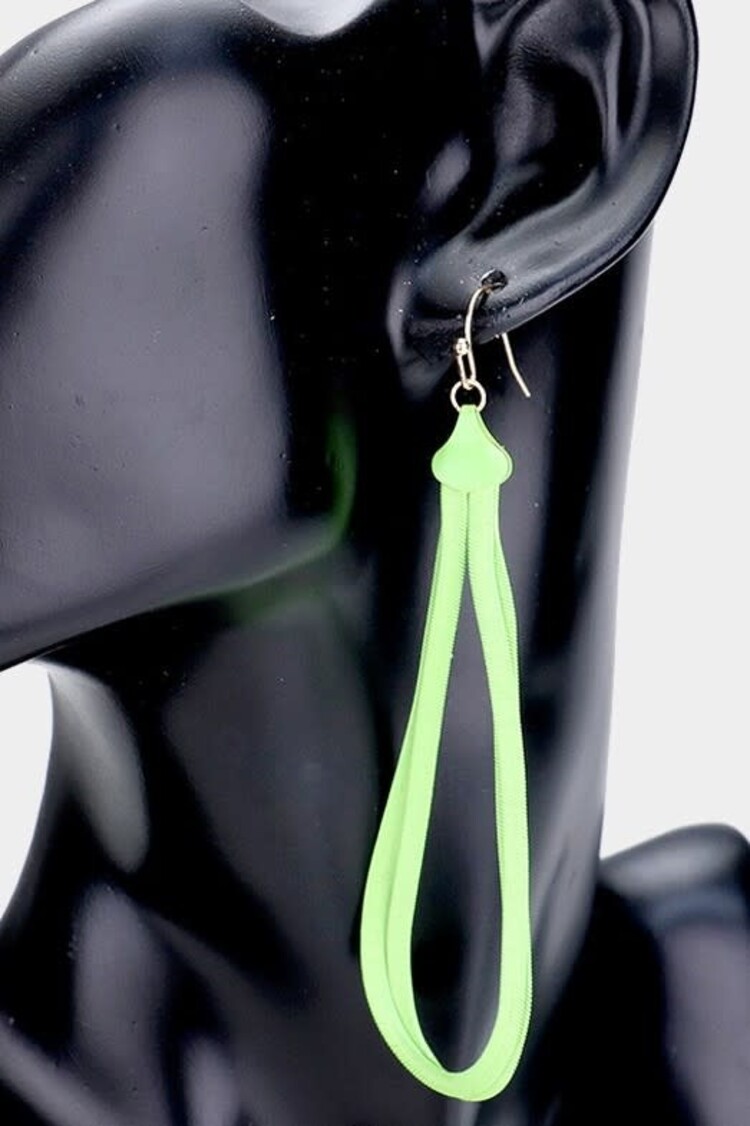 Neon Double Tear Drop Metal Earrings Green