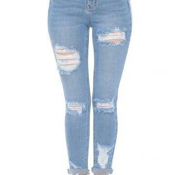 Push Up Distressed Capri Stretch Jeans