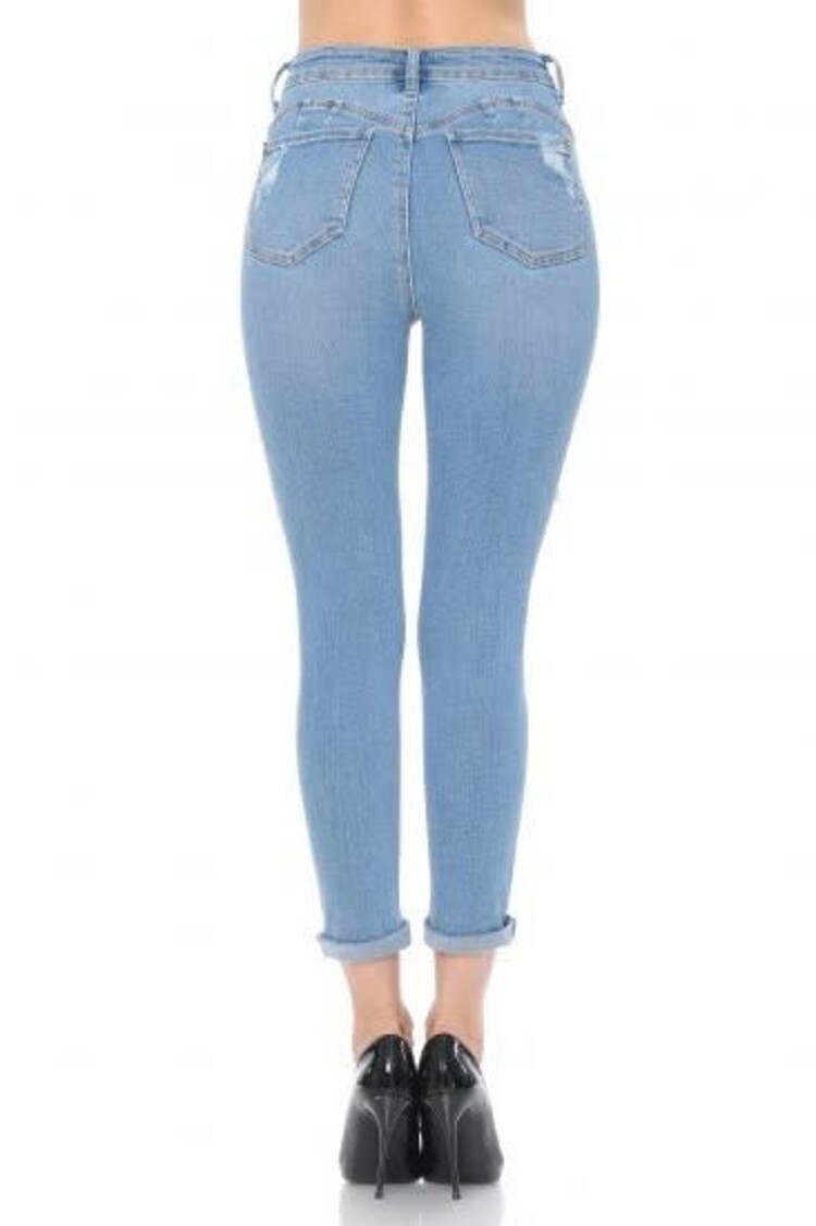Push Up Distressed Capri Stretch Jeans