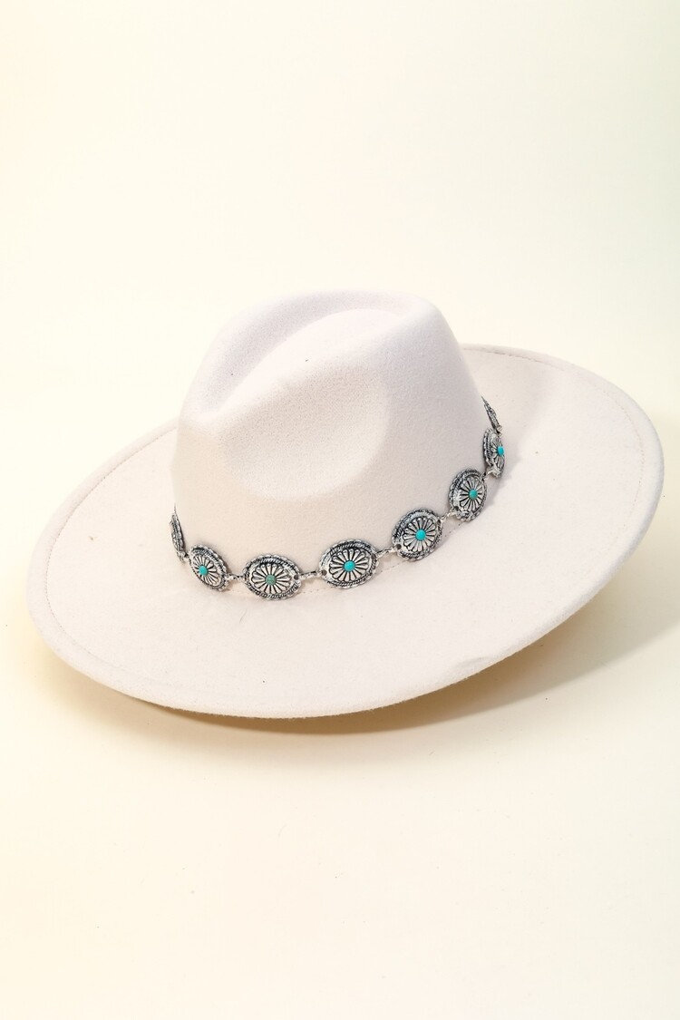 Western Concho Chain Fedora Ivory