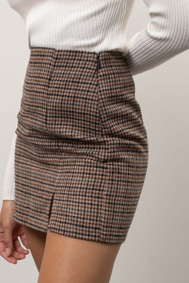 Plaid Side Slit Mini Skirt
