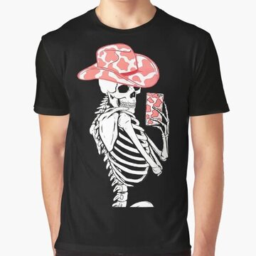 Pink Hat Skeleton Selfie Graphic Tee