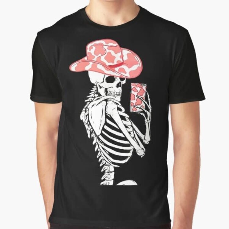 Pink Hat Skeleton Selfie Graphic Tee