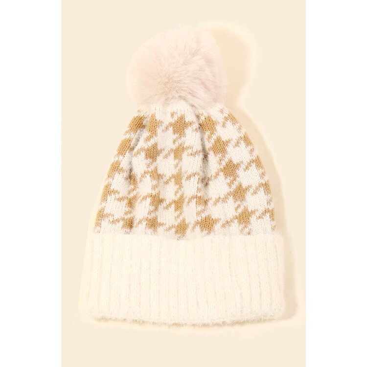Houndstooth Print Beanie