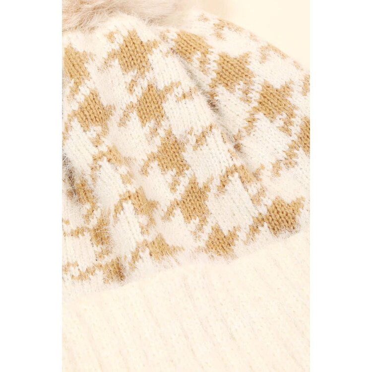 Houndstooth Print Beanie