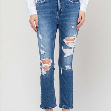 Distressed Slim Straight Denim Pants