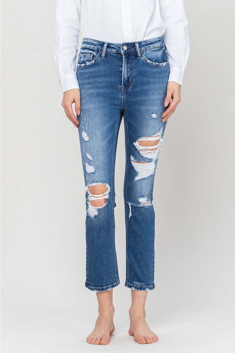 Distressed Slim Straight Denim Pants