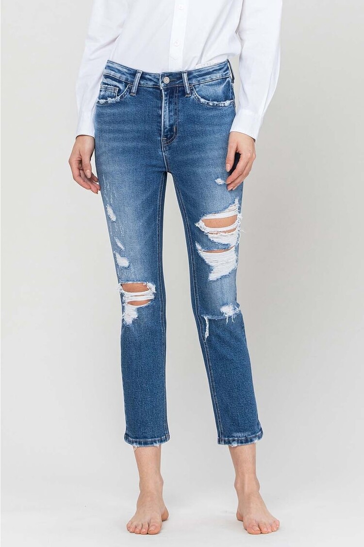 Distressed Slim Straight Denim Pants