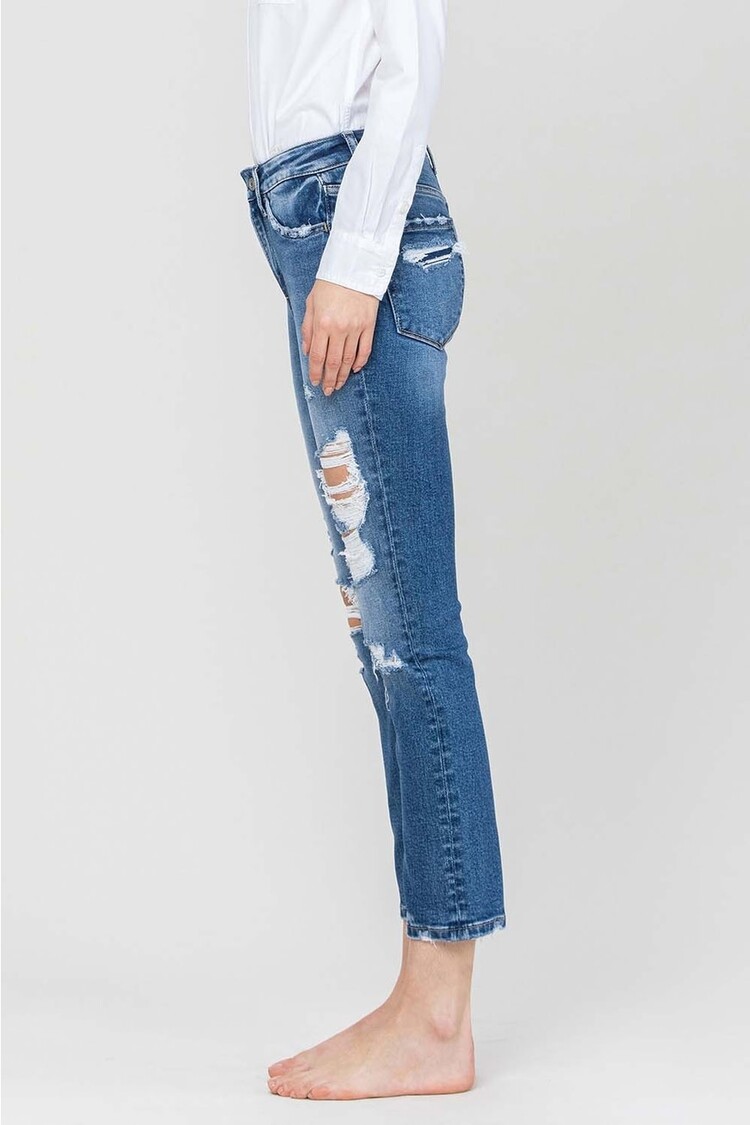 Distressed Slim Straight Denim Pants