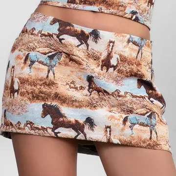 Tapestry Mini Skirt w/Horse Print