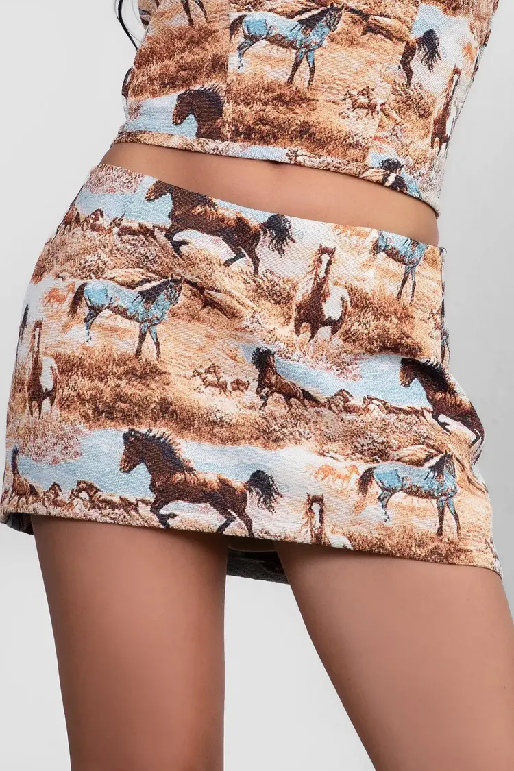 Tapestry Mini Skirt w/Horse Print