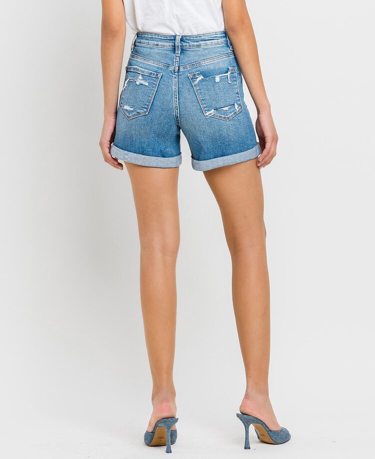 High Rise w/Rolled Cuff Denim Shorts