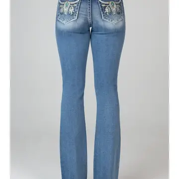 Mid-Rise Boot Cut Longhorn Turquoise Denim Pants