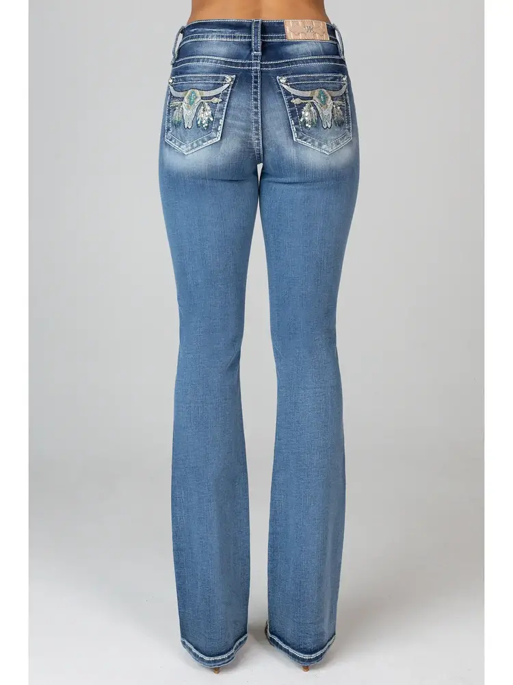 Mid-Rise Boot Cut Longhorn Turquoise Denim Pants