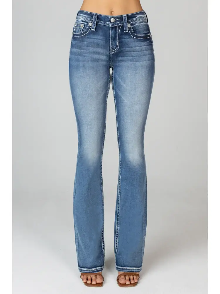 Mid-Rise Boot Cut Longhorn Turquoise Denim Pants