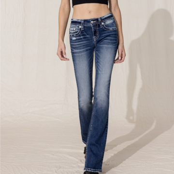 Mid-Rise Boot Cut Horseshoe Denim Pants