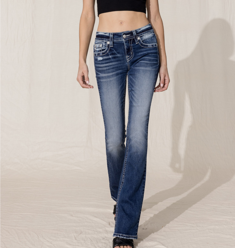Mid-Rise Boot Cut Horseshoe Denim Pants
