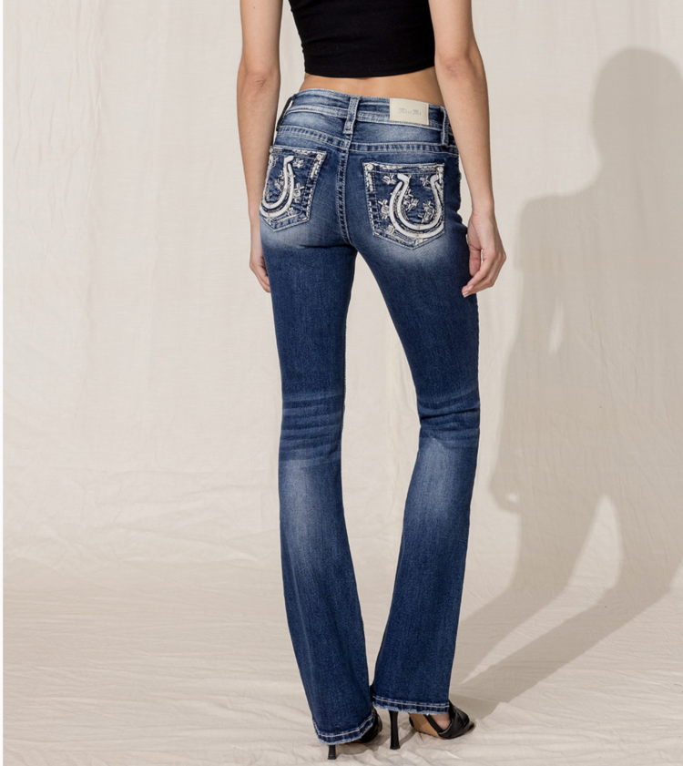 Mid-Rise Boot Cut Horseshoe Denim Pants