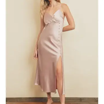 Side Button Surplice Midi Dress