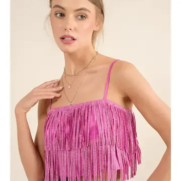 Studded Tiered Fringe Cami Top