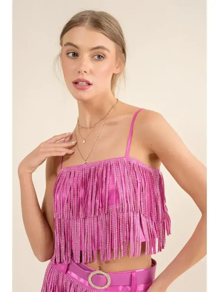 Studded Tiered Fringe Cami Top