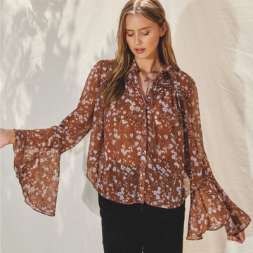 Floral Sleeve Button Down Top
