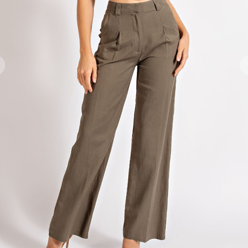 Linen Wide Pants w/ Pleat Detail