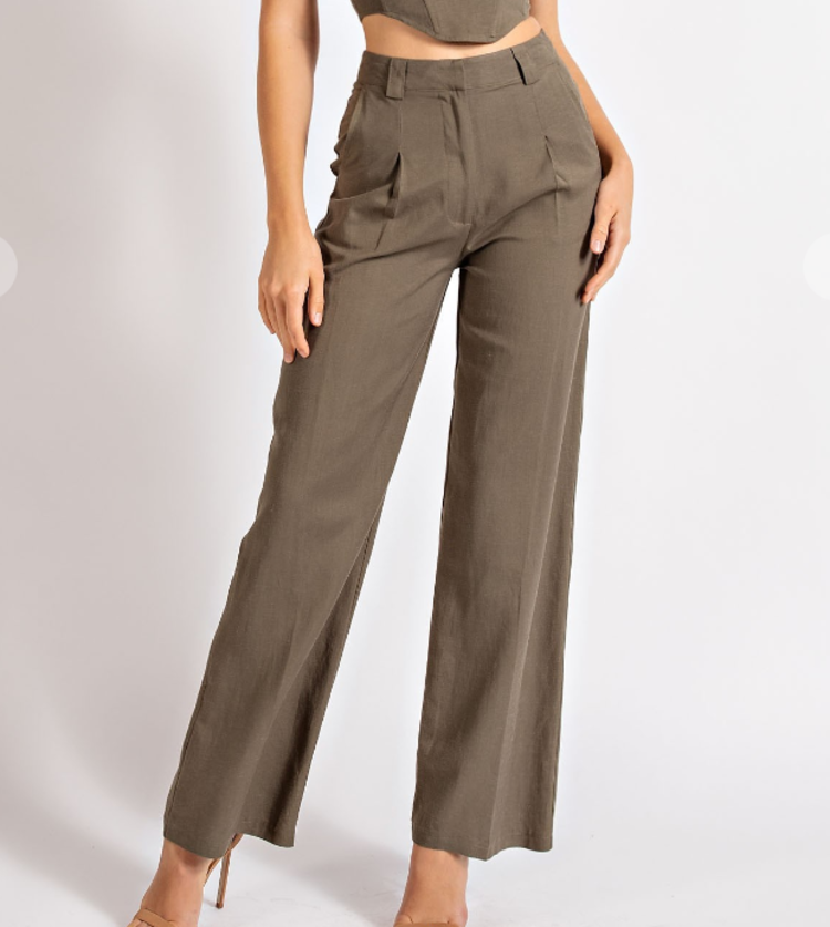 Linen Wide Pants w/ Pleat Detail