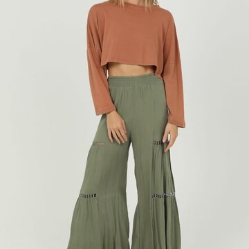 Wide Leg Pants w/Lace Inserts