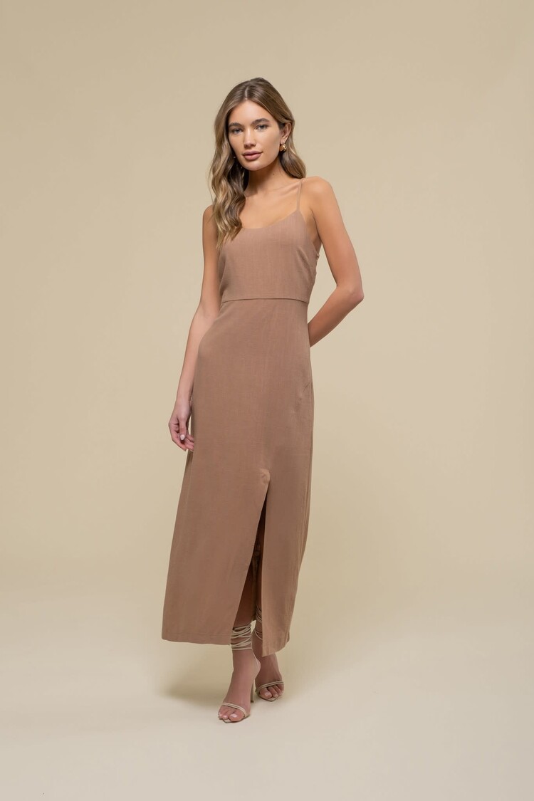 Back Cut Out Side Slit Midi Dress