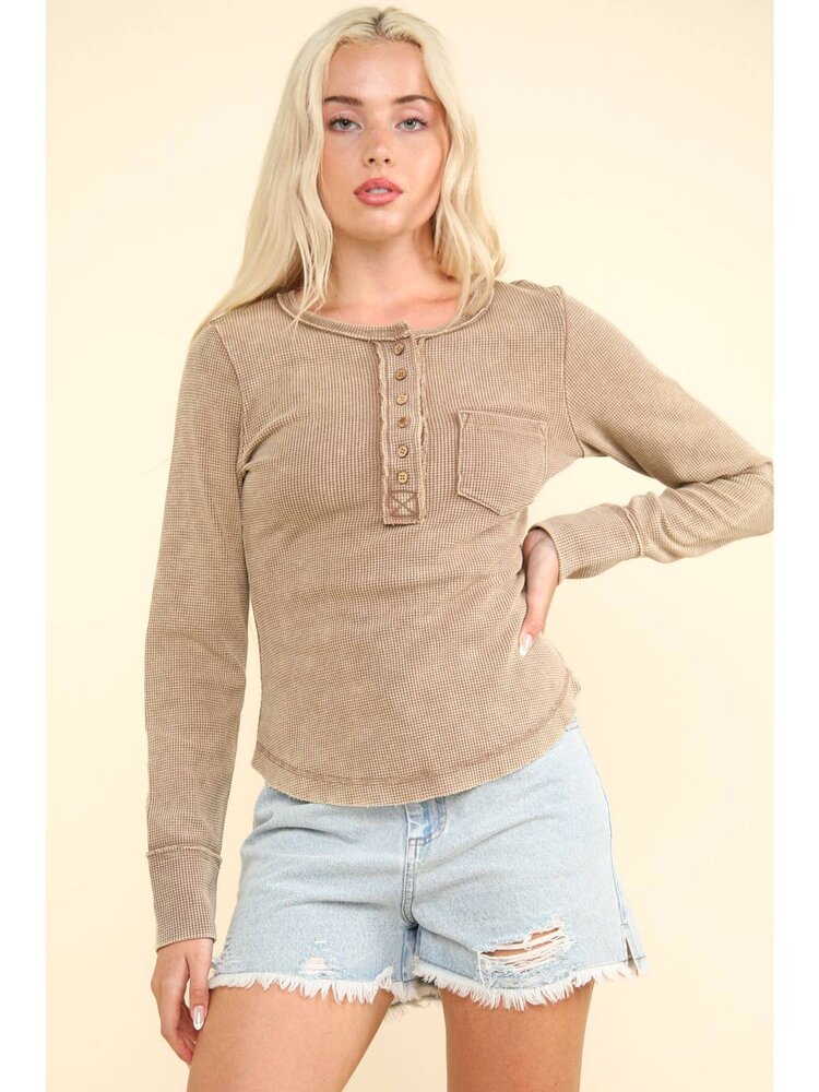 Button Down Washed Waffle Knit Top