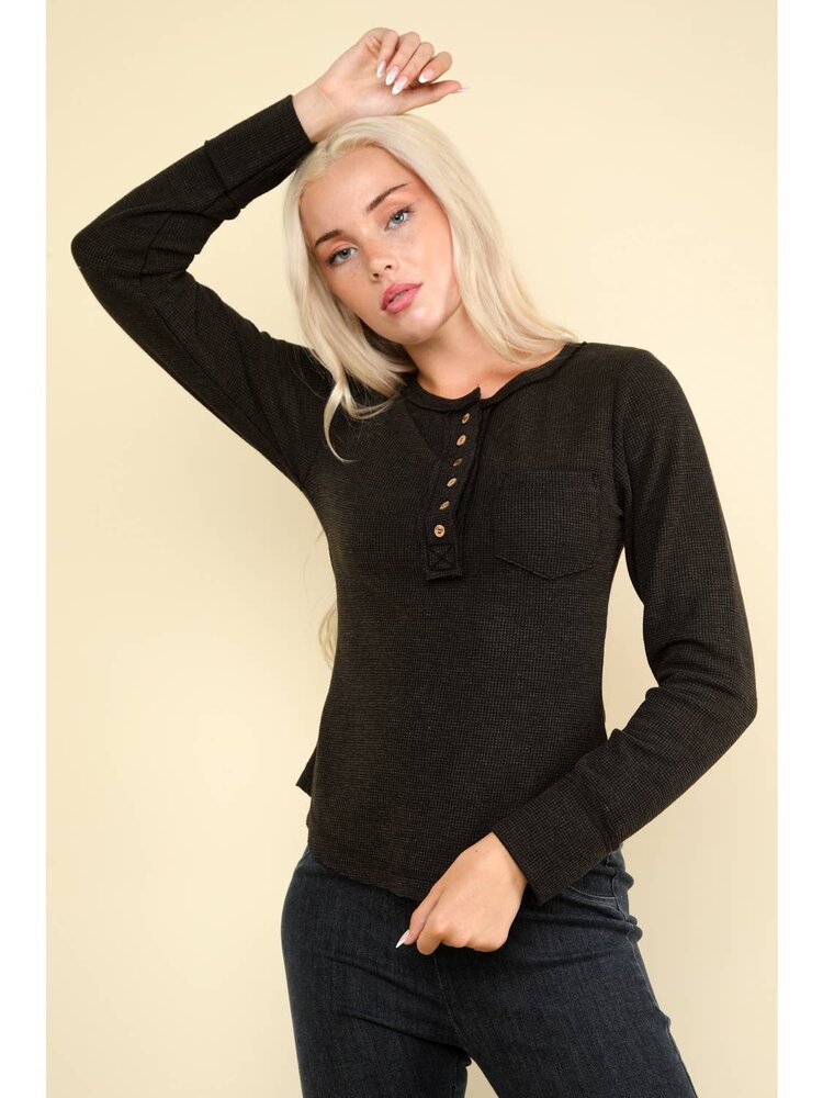 Button Down Washed Waffle Knit Top