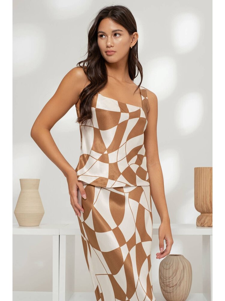 Satin Inspired Geo Checkered Top