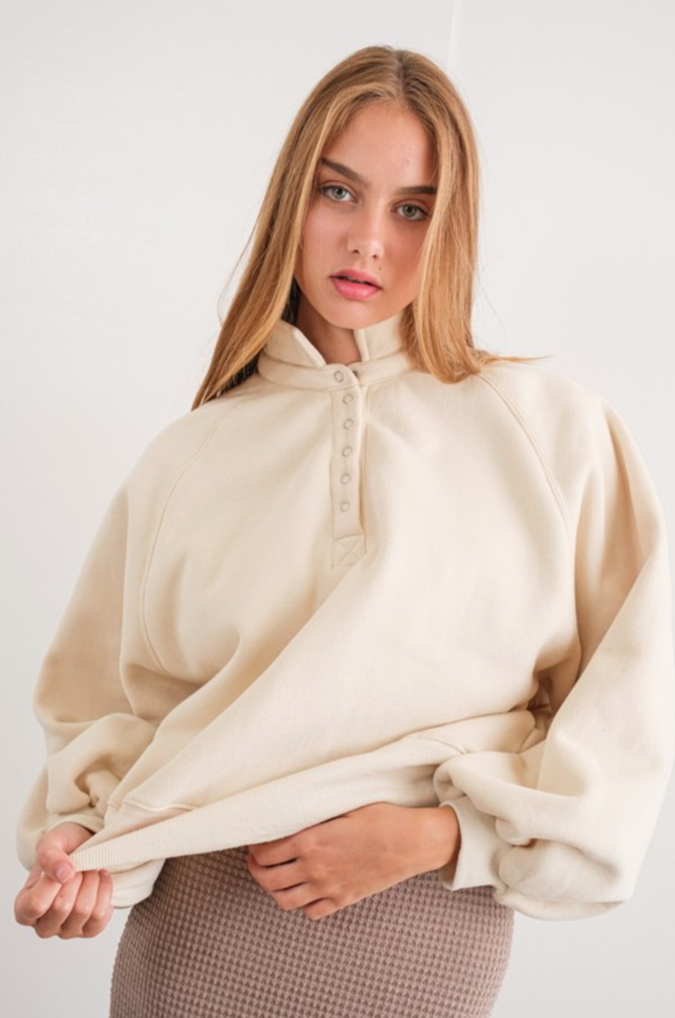 Snap Button Collared Sweatshirt