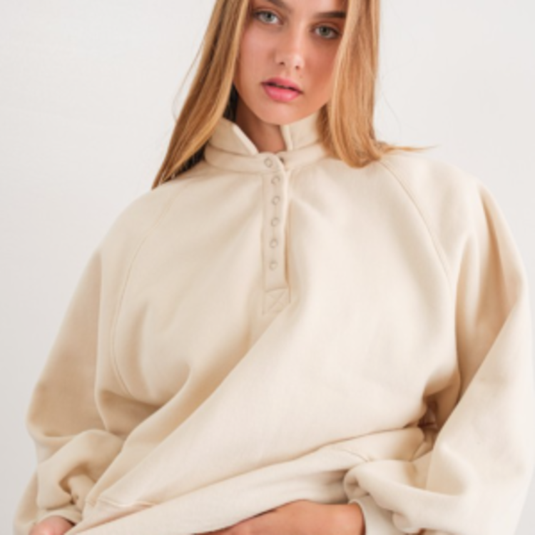 Snap Button Collared Sweatshirt