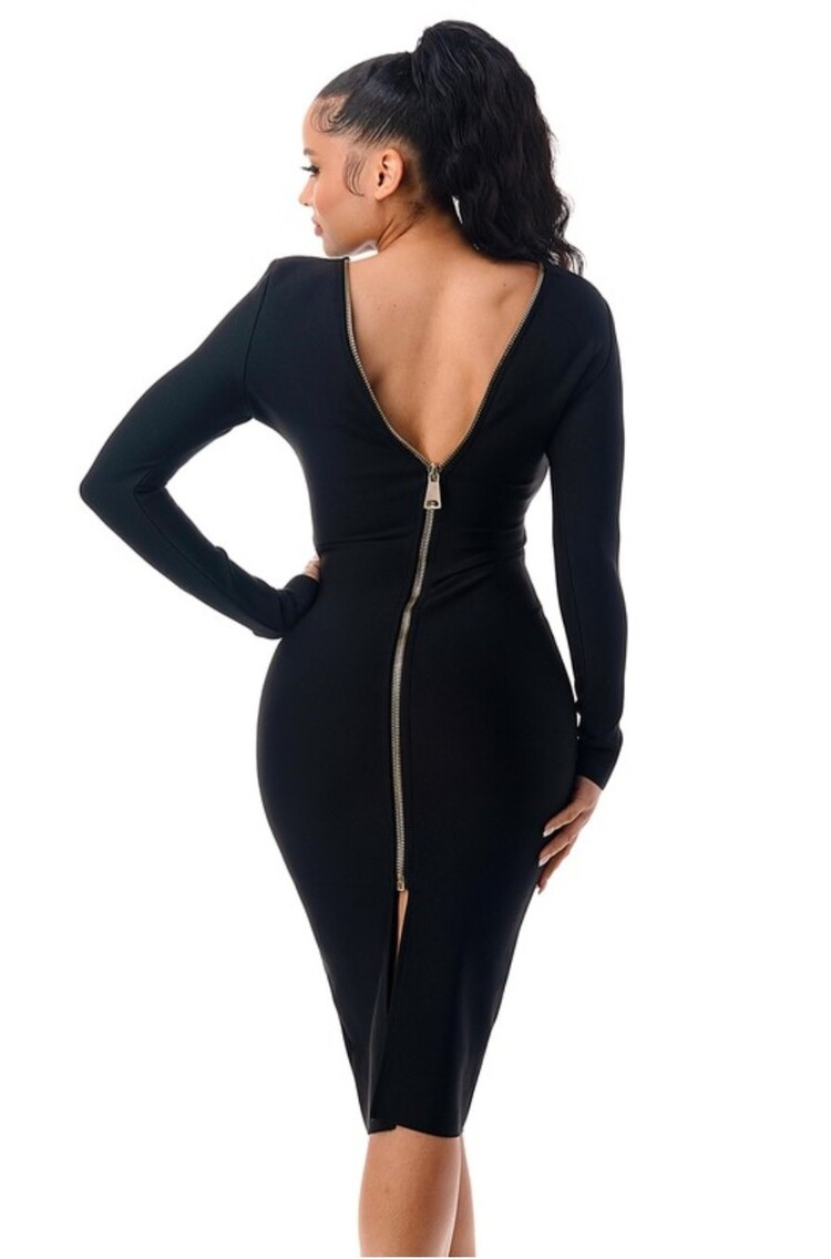 Back/Front Zipper Detail Bandage Dress