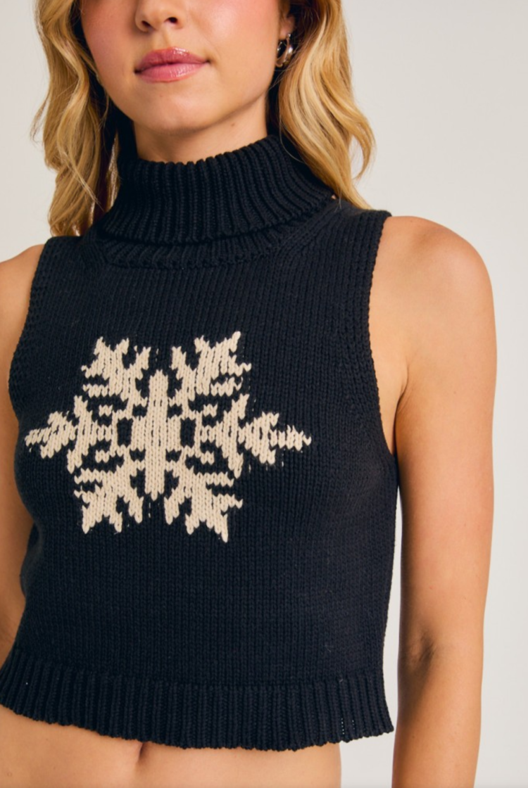 Snowflake Sleeveless Turtle Neck Sweater